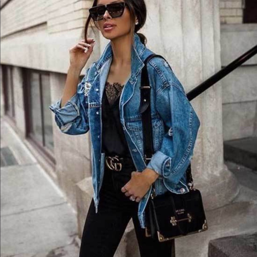Distressed denim jacket